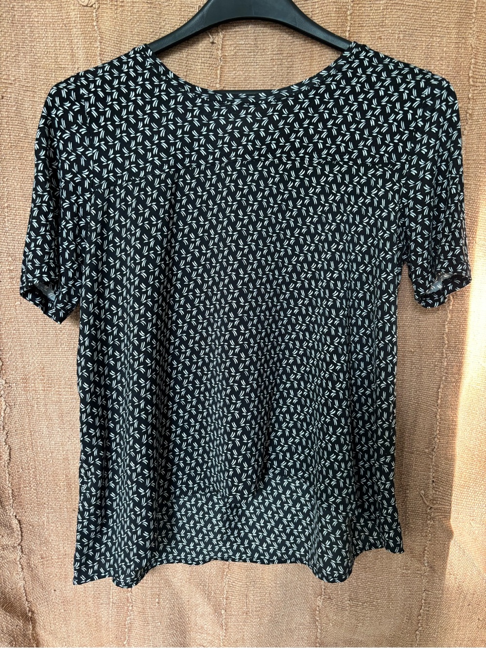 LOFT Black Short Sleeve Top with White Leaf Print